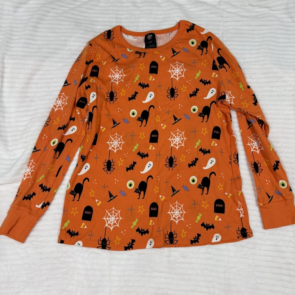 Hyde & EEK! Boutique Women's Halloween Pajama Set Orange Ghost Cat Bat Sleepwear - Picture 2 of 6